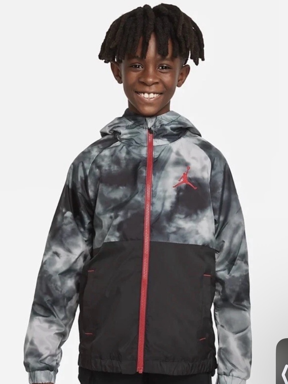 Jordan Kids Black & Gray Tie-Dye Rain Jacket with Red Accents